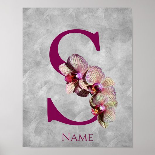 Orchidee Elegantes Monogramm Anfangsbuchstabe S Pe Poster (Vorne)