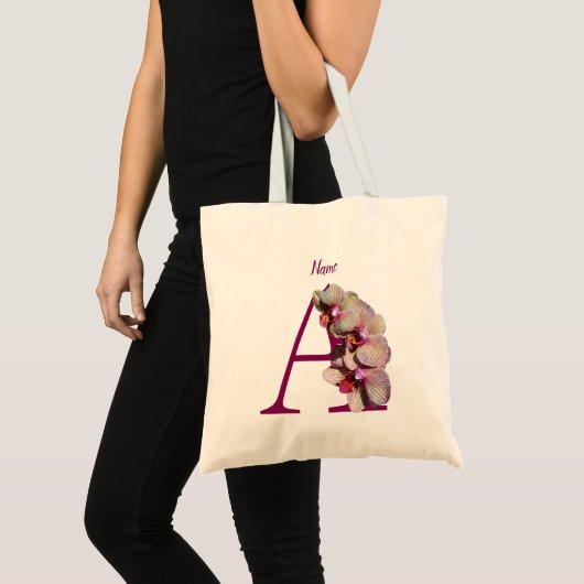 Orchidee Elegantes Monogramm Initiale A Personalis Tragetasche (Vorderseite (Produkt))
