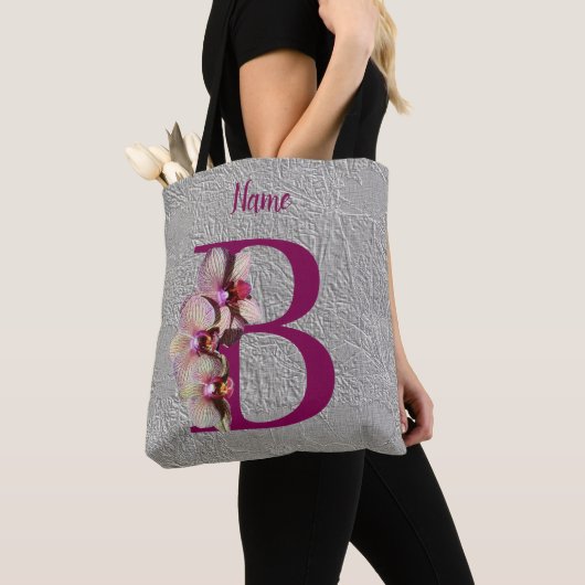 Orchidee Elegantes Monogramm Initiale B Personalis Tasche (Von Nahem)