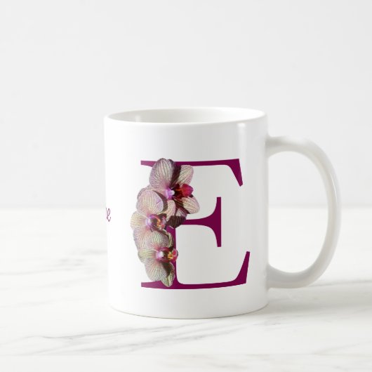 Orchidee Elegantes Monogramm Initiale E Personalis Kaffeetasse (Rechts)