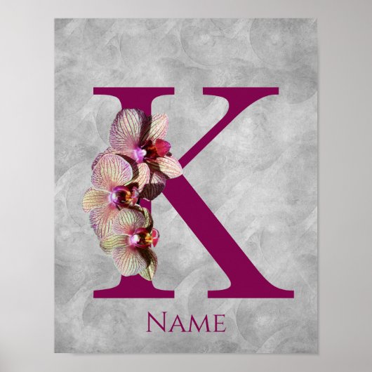 Orchidee Elegantes Monogramm Initiale K Personalis Poster (Vorne)