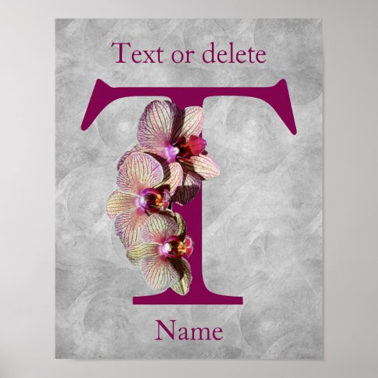 Orchidee Elegantes Monogramm Initiale T Personalis Poster (Vorne)