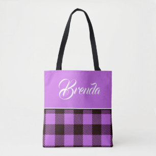 Orchidee Schwarz Tartan Personalisierter Name Hoch Tasche