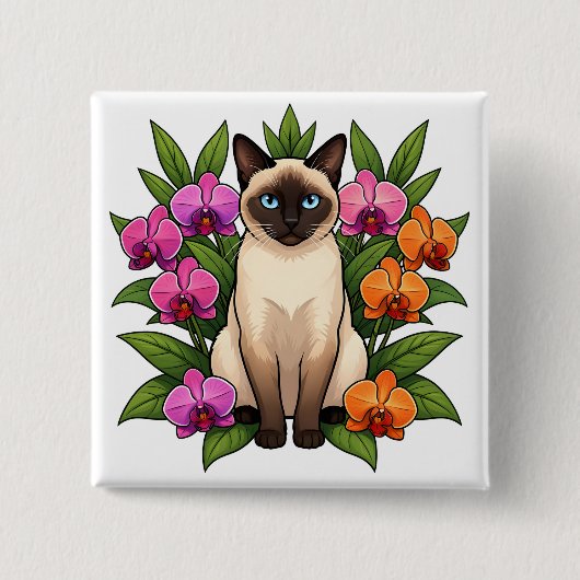 Orchidee Siamkatze Knopf Button (Vorderseite)