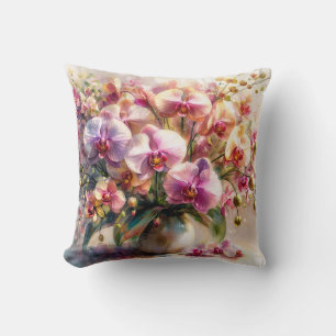 Orchideen-Aquarell-Blumenkunst Kissen