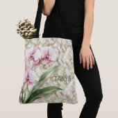 Orchideen auf gewebtem Muster | Personalisiert Tasche (Von Nahem)