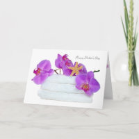 Orchideen auf weißen Handtüchern mit Seestern für 