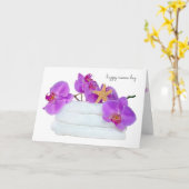 Orchideen auf weißen Handtüchern mit Seestern Karte (Gelbe Blume)