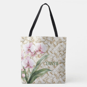 Orchideen auf Woven Pattern Personalisiert Tasche