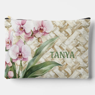 Orchideen auf Woven Pattern   Zusammensetzung Zubehörtasche