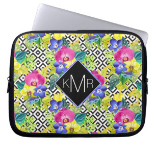 Orchideen-Begonie und Monogramm der Palmblatt-  Laptopschutzhülle