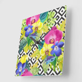 Orchideen-Begonie und Palmblätter Quadratische Wanduhr (Winkel)