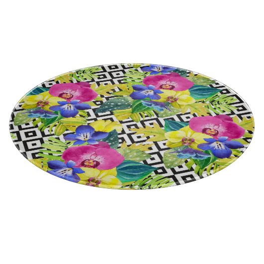 Orchideen-Begonie und Palmblätter Schneidebrett (Ecke)