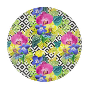 Orchideen-Begonie und Palmblätter Schneidebrett