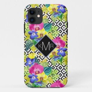Orchideen Begonie Und Palmwedel   Monogramm iPhone 11 Hülle