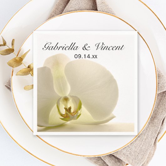 Orchideen-Blume auf Weiße Hochzeit Serviette