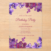 Orchideen-Blume Geburtstagsparty Acryleinladungen (Vorderseite)