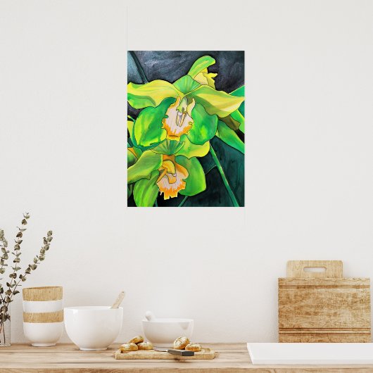 Orchideen-Blume, grün und gelb Poster (Küche)