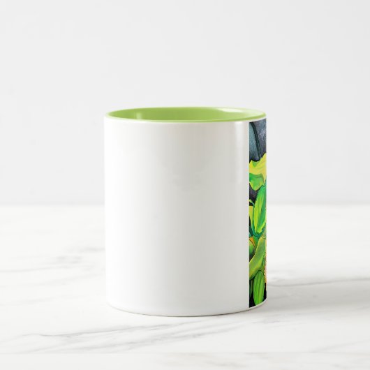 Orchideen-Blume, grün und gelb Zweifarbige Tasse (Mittel)