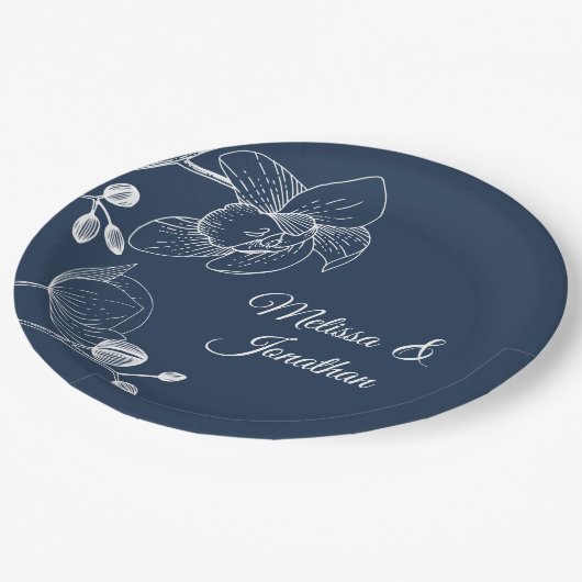 Orchideen Blumen Moderne elegante Hochzeit Pappteller (Schrägansicht)