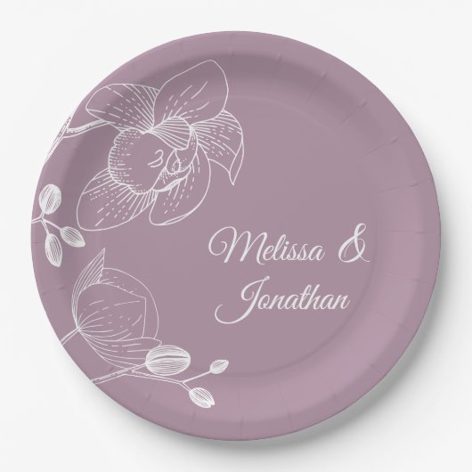 Orchideen Blumen Moderne lila Hochzeit Pappteller (Vorderseite)