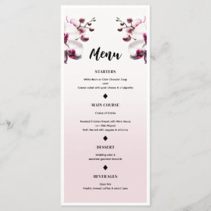 Orchideen-Blüten-Rosa- und Weiß-Hochzeitsmenü Menükarte