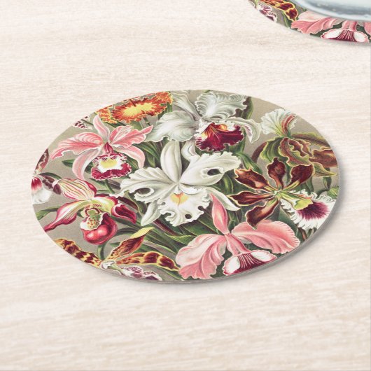 Orchideen Denusblumen von Ernst Haeckel Runder Pappuntersetzer (Angewinkelt)