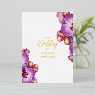 Orchideen-Hochzeit Goldfolie-Einladung Folieneinladung