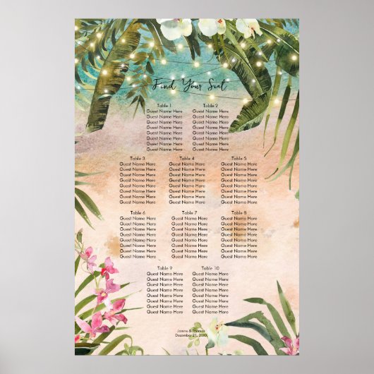Orchideen-Hochzeitskarte für tropische Strände Poster (Vorne)