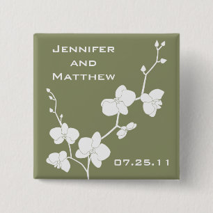 Orchideen-Hochzeitsnadel - Vintage-Oliv und Weiß Button