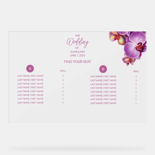 Orchideen Hochzeitsstift Acrylschild (Vorderseite)