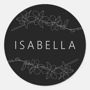 Orchideen Minimale Florale Personalisierte Name Sa Runder Aufkleber