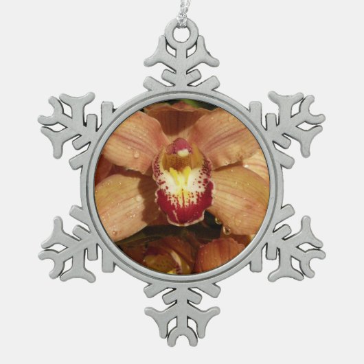 Orchideen mit Raindrops floral Schneeflocken Zinn-Ornament (Vorderseite)