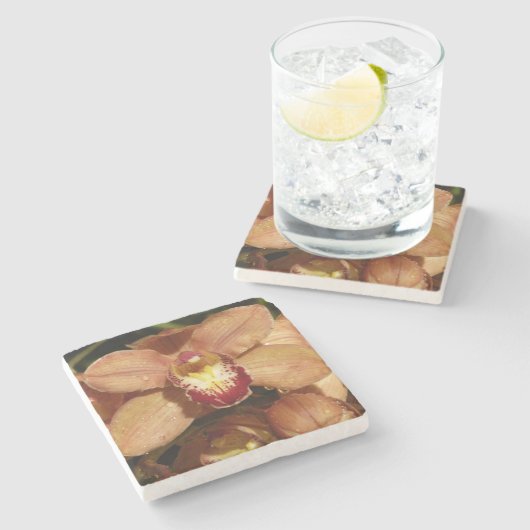 Orchideen mit Raindrops floral Steinuntersetzer (Seitenansicht)