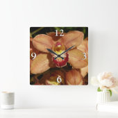 Orchideen mit Raindrops Quadratische Wanduhr (Zuhause)