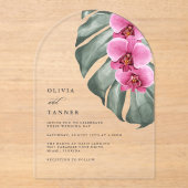 Orchideen Monstera Hochzeit der tropischen Flora Acryleinladungen (Vorderseite)