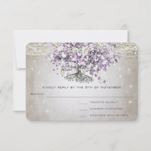 Orchideen-Rosé Lavendel-Herz-Blatt-Baum Hochzeit-R RSVP Karte