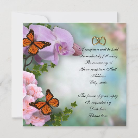 Orchideen, Rose und Schmetterlinge Einladung zur H (Rückseite)