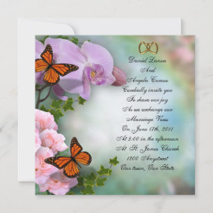 Orchideen, Rosen und Schmetterlinge Hochzeitseinla Einladung