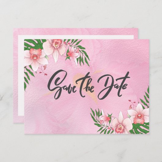 Orchideen Save the Date Postkarte (Vorne/Hinten)