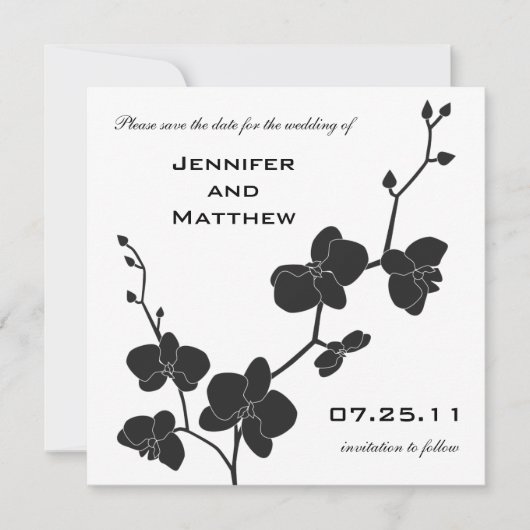 Orchideen Save the Date - Schwarz und Weiß (Vorderseite)