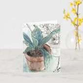 Orchideen-Stift- u. Tintenskizzegruß Karte (Gelbe Blume)