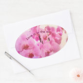 Orchideen. Text. Ovaler Aufkleber (Umschlag)