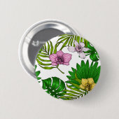 Orchideen und Blätter aus Palmen, rosa, gelb, grün Button (Vorne & Hinten)