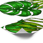 Orchideen und Blätter aus Palmen, rosa, gelb, grün Poster (Ecke)