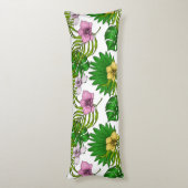 Orchideen und Blätter aus Palmen, rosa, gelb, grün Seitenschläferkissen (Rückseite (Vertikal))