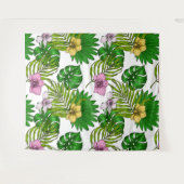 Orchideen und Blätter aus Palmen, rosa, gelb, grün Wandteppich (Vorderseite (Horizontal))