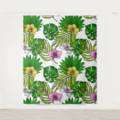 Orchideen und Blätter aus Palmen, rosa, gelb, grün Wandteppich (Vorderseite)