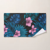 Orchideen und Blätter aus Palmen, rosa und blau au Badhandtuch Set (Handtuch)