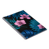 Orchideen und Blätter aus Palmen, rosa und blau au Notizblock (Rechte Seite)